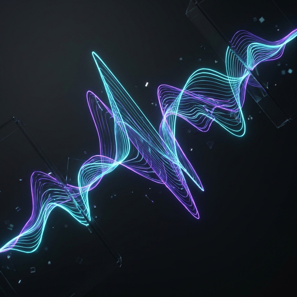 3D render of separated audio waveforms for stems preparation